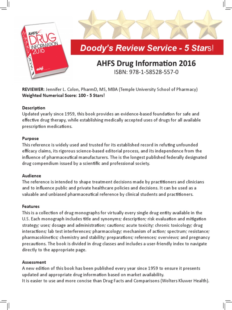 Doody's Review Service - 5 Stars!: AHFS Drug Information 2016 | PDF ...