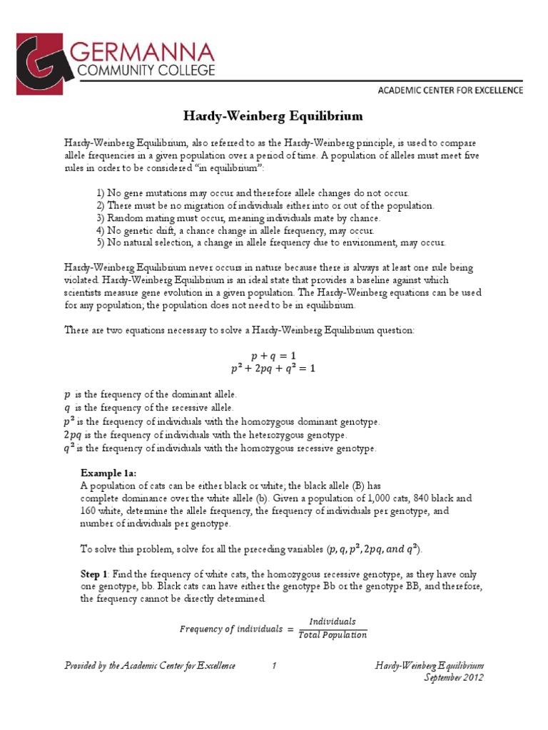 Hardy Weinberg Equilibrium | PDF | Dominance (Genetics) | Zygosity
