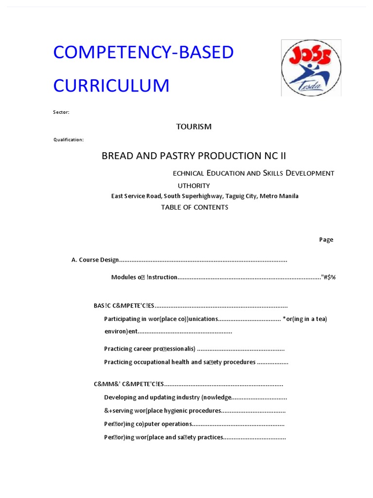 CompetencyBased Curriculum Bread and Pastry Production NC Ii PDF