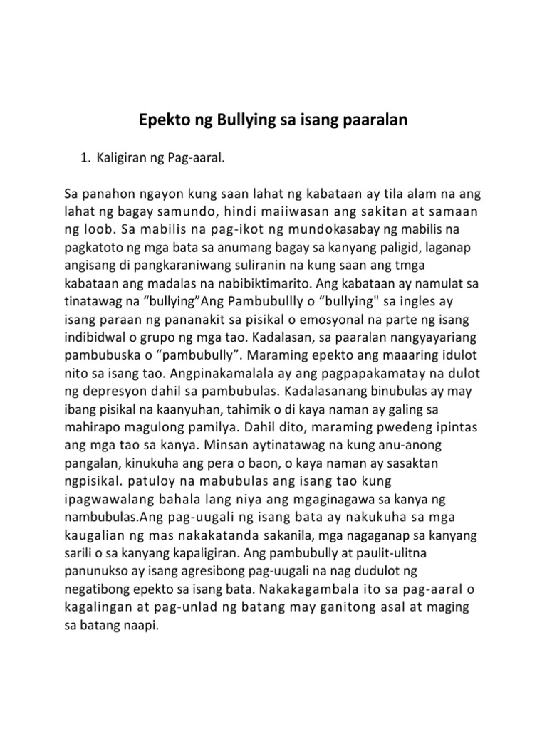 bullying sa paaralan essay brainly