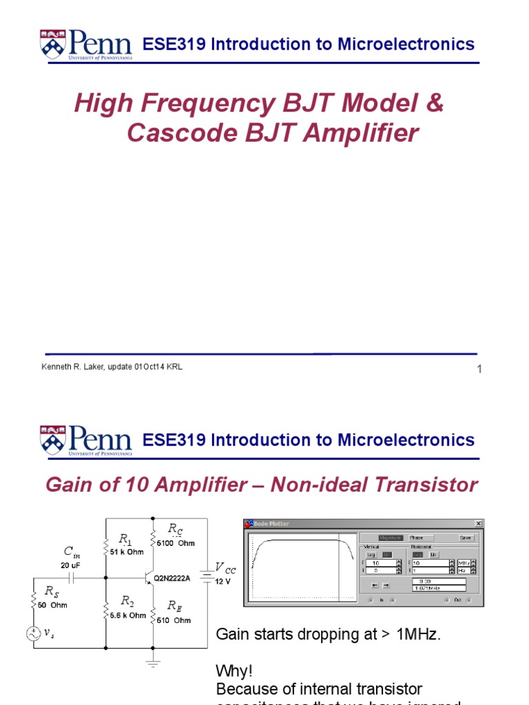 High Frequency BJT Model & Cascode BJT Amplifier ESE319 Introduction