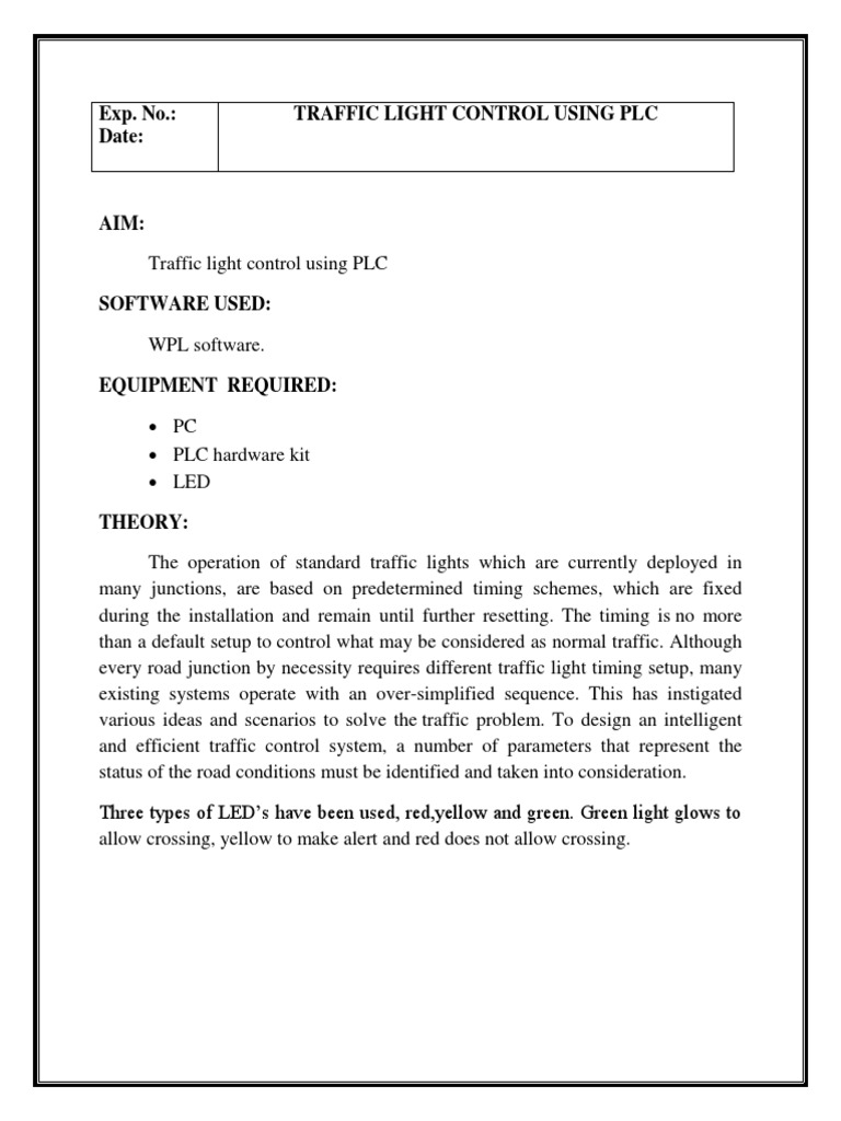 Exp. No.: Date: Traffic Light Control Using PLC | PDF | Traffic Light