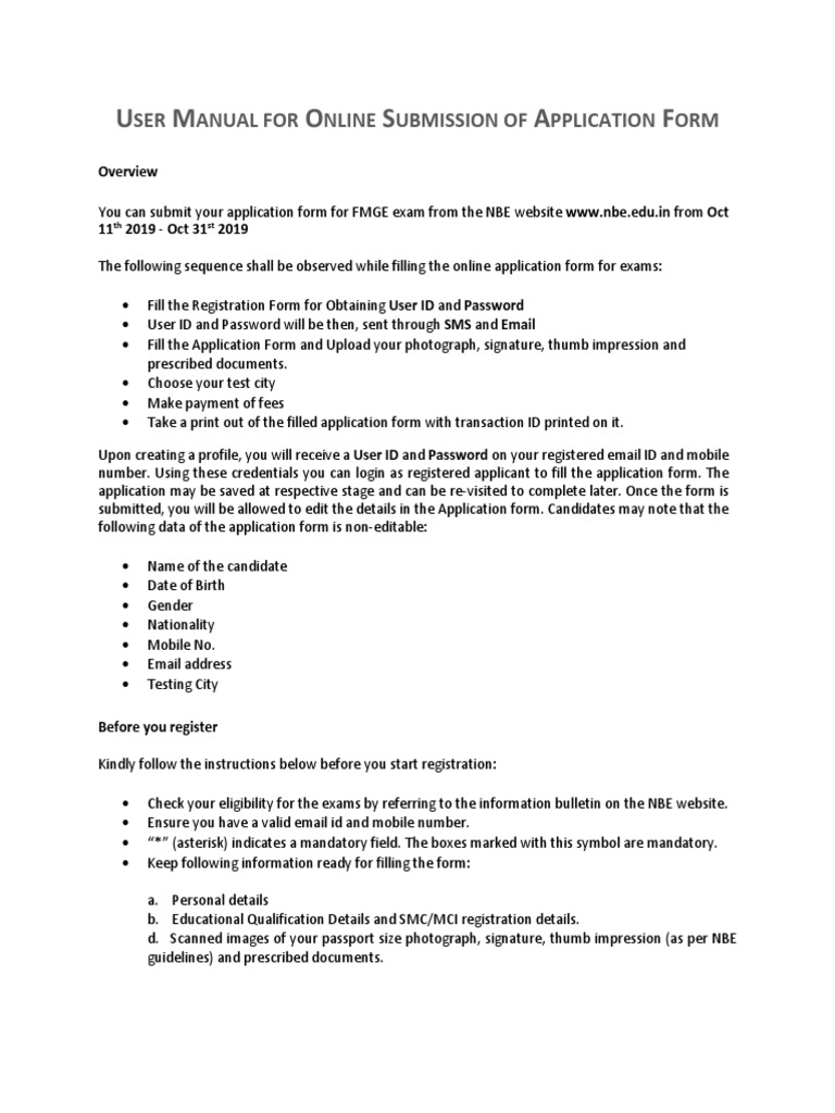 FMGE Exam Application Submission Guide | PDF | Password | Identity Document