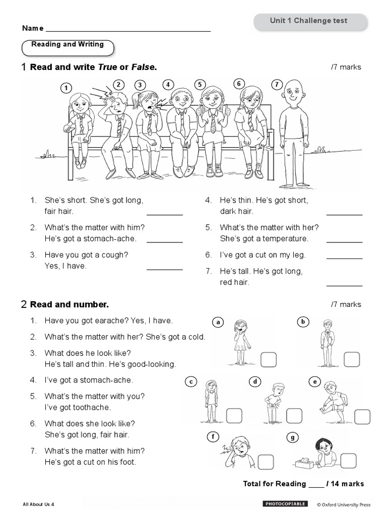 All About Us 4 Unit 1 Challenge Test | PDF