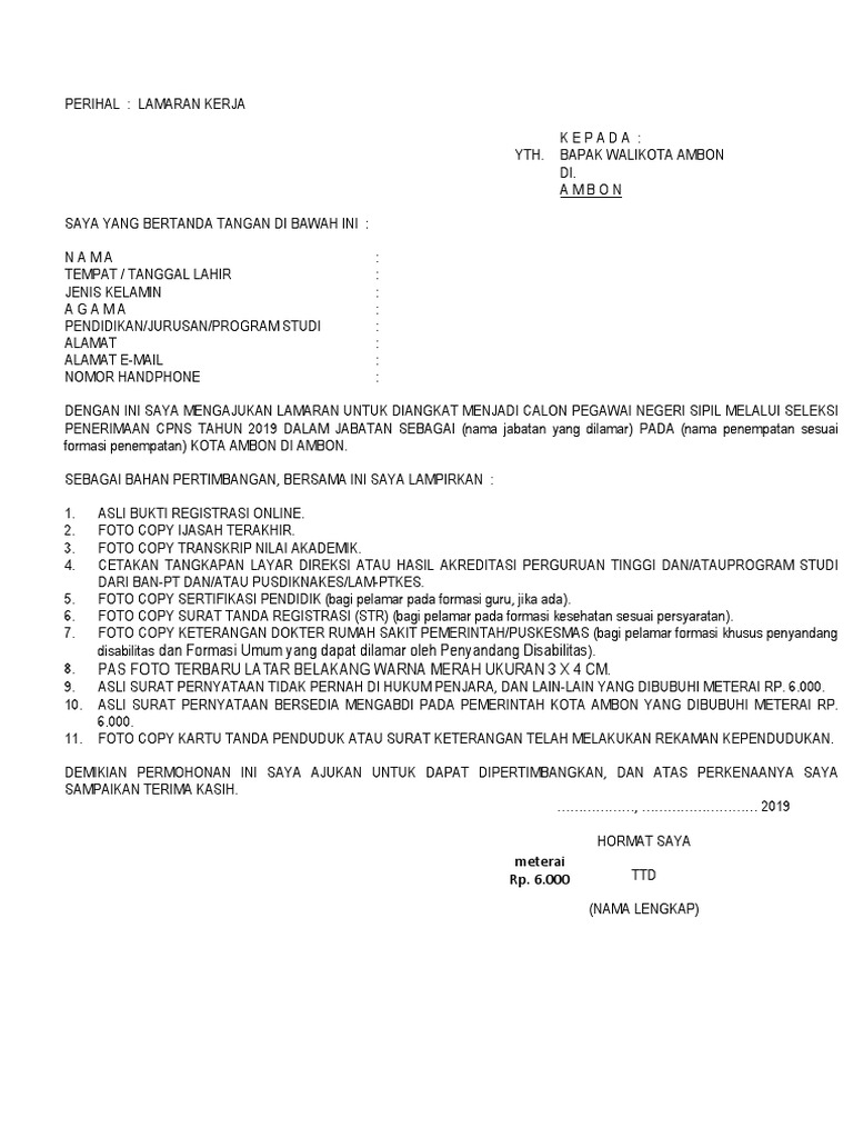 Download 97+ Contoh Surat Lamaran Kerja Cpns Terbaru Gratis