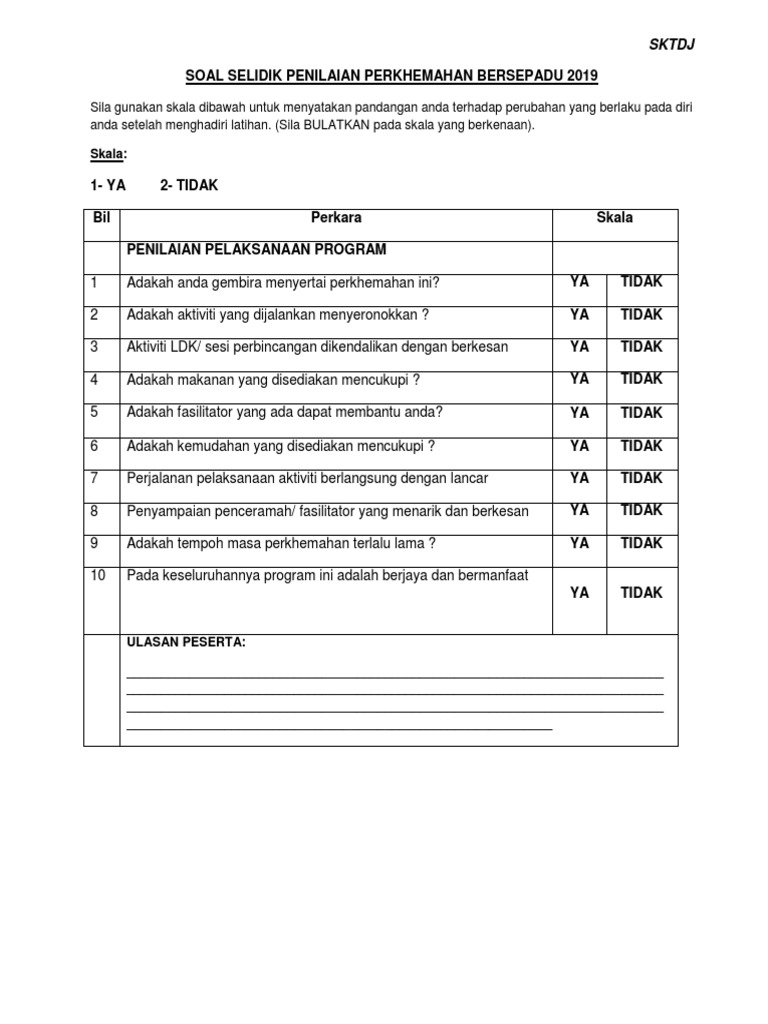 Borang Soal Selidik Perkhemahan
