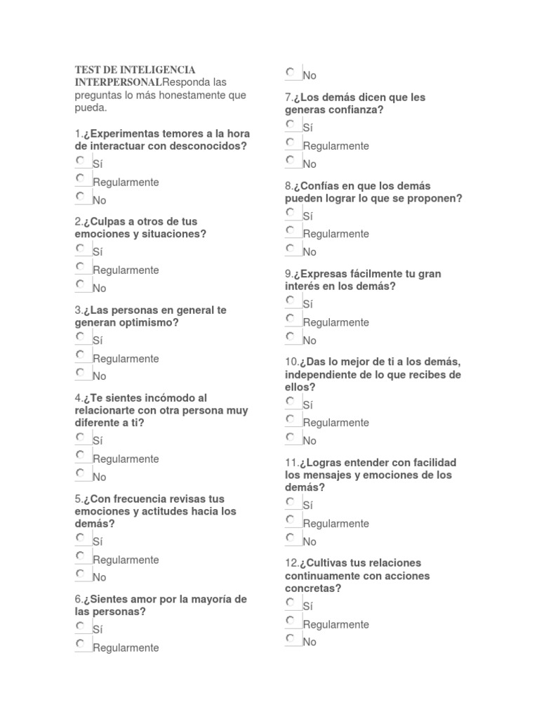 Test de Inteligencia Interpersonal | PDF