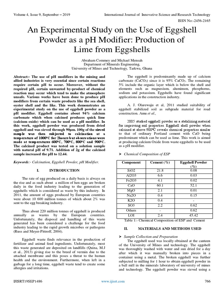 An Experimental Study On The Use of Eggshell Powder As A PH Modifier