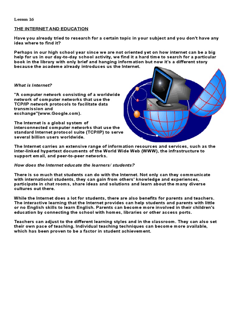 Internet's Role in Education | PDF | Internet | Computer Network