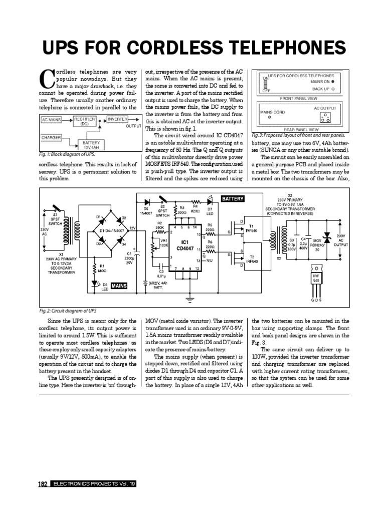 Uninterruptible Power Supply for Cordless Telephones A Circuit Design