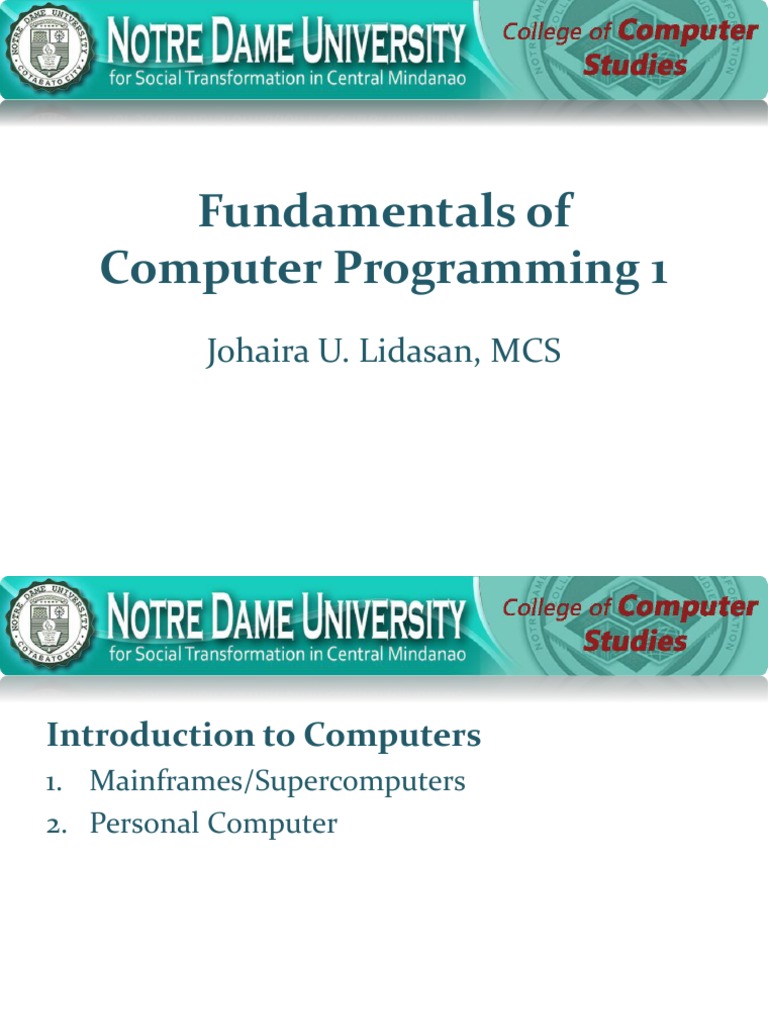 Fundamentals of Computer Programming 1: Johaira U. Lidasan, MCS | PDF ...