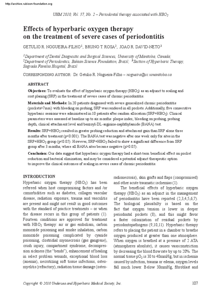 Effects of Hyperbaric Oxygen Therapy On The Treatment of Severe Cases ...