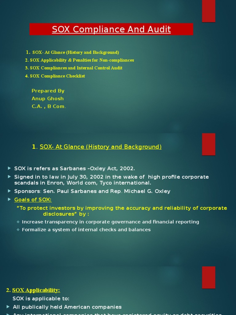 sox_audit.pptx SarbanesOxley Act Regulatory Compliance