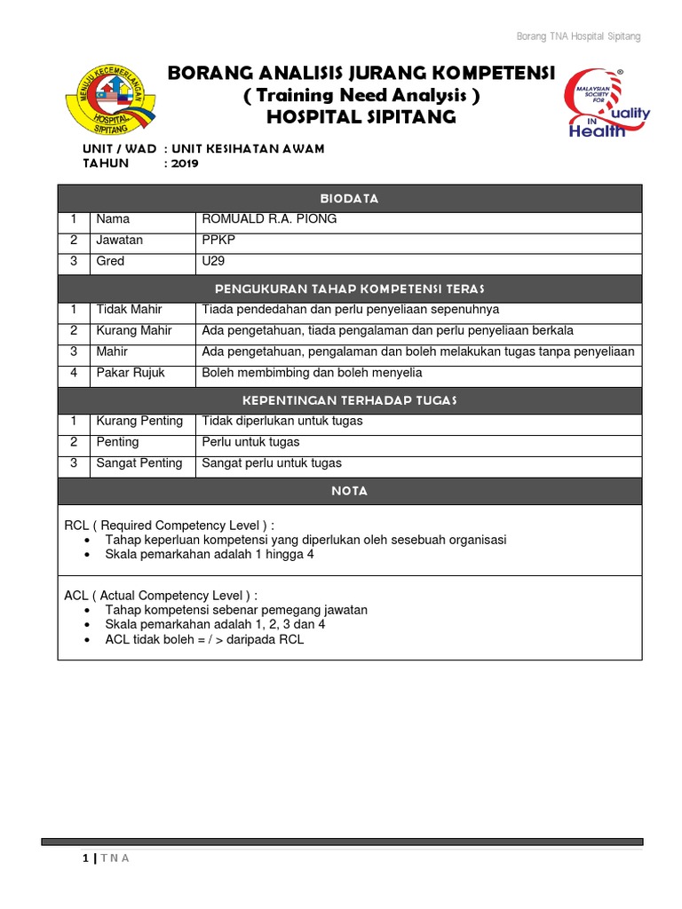 Borang TNA Hospital Sipitang  PDF