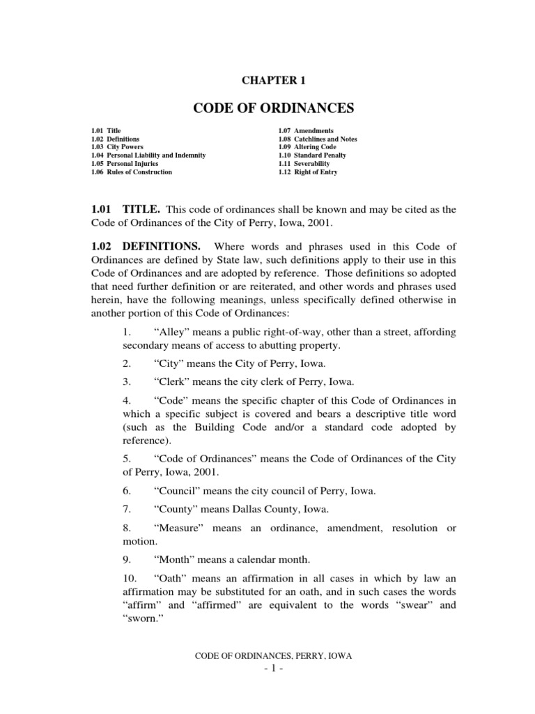 Perry Iowa Code of Ordinances Overview | PDF | Oath Of Office | Indemnity