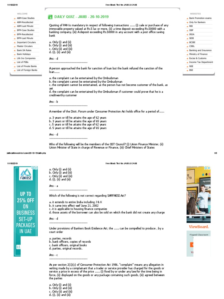 Free Mock Test For Jaiib Caiib PDF Banks Loans