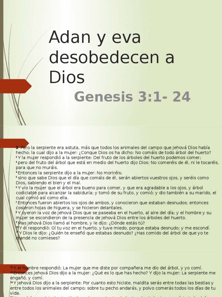 Adan y Eva Desobedecen A Dios PDF Adán y Eva Adán