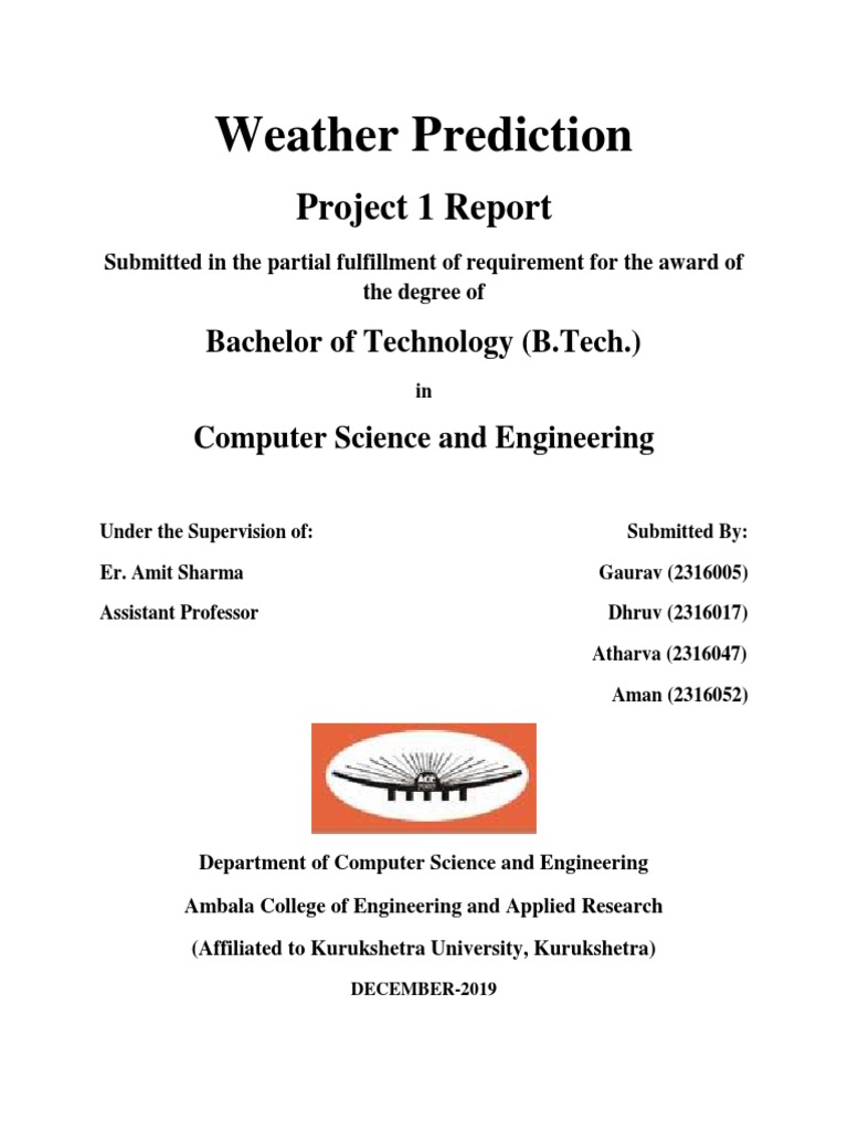 Weather Prediction: Project 1 Report | PDF | Unified Modeling Language ...