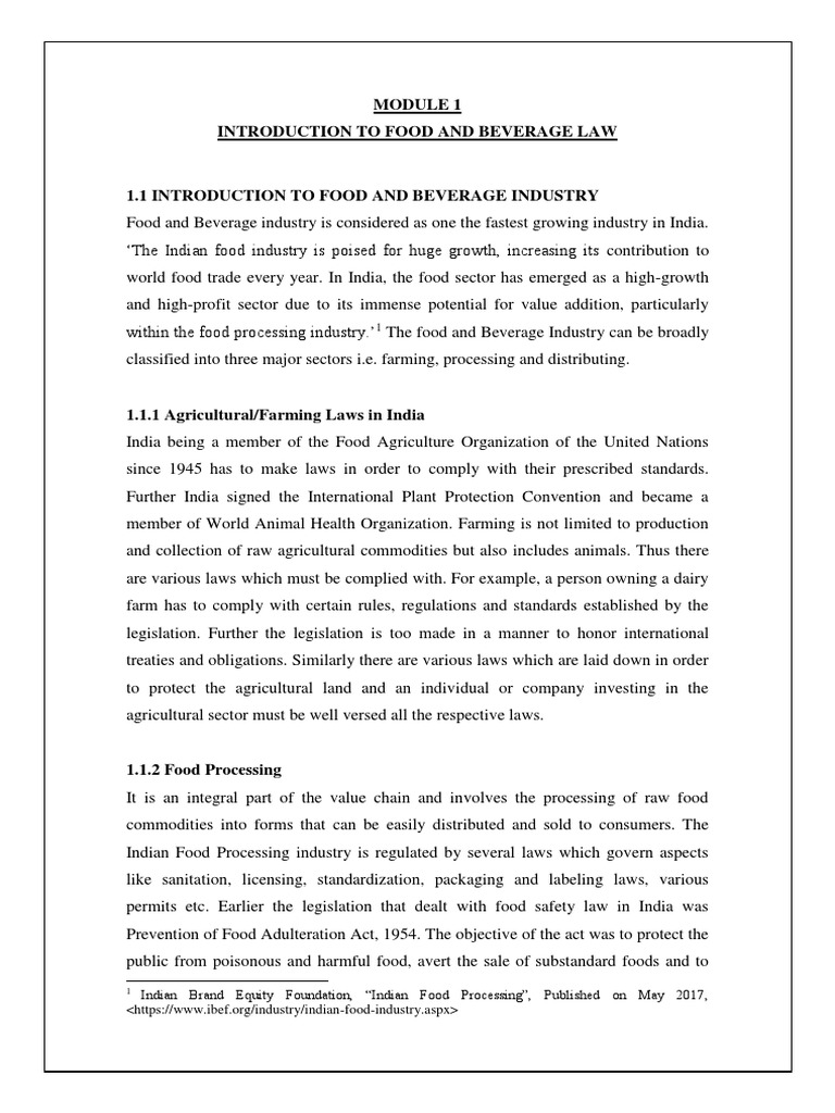 Introduction To Food and Beverage Law PDF Foods Agriculture