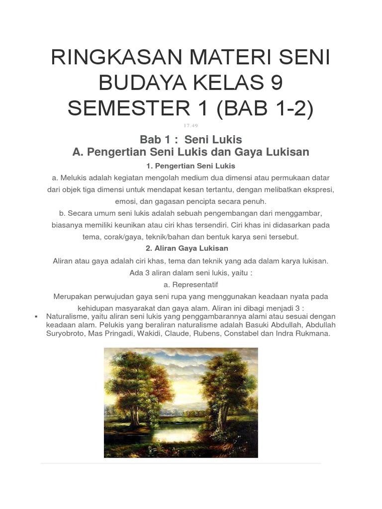 Ringkasan Materi Seni Budaya Kelas 9 Semester 1