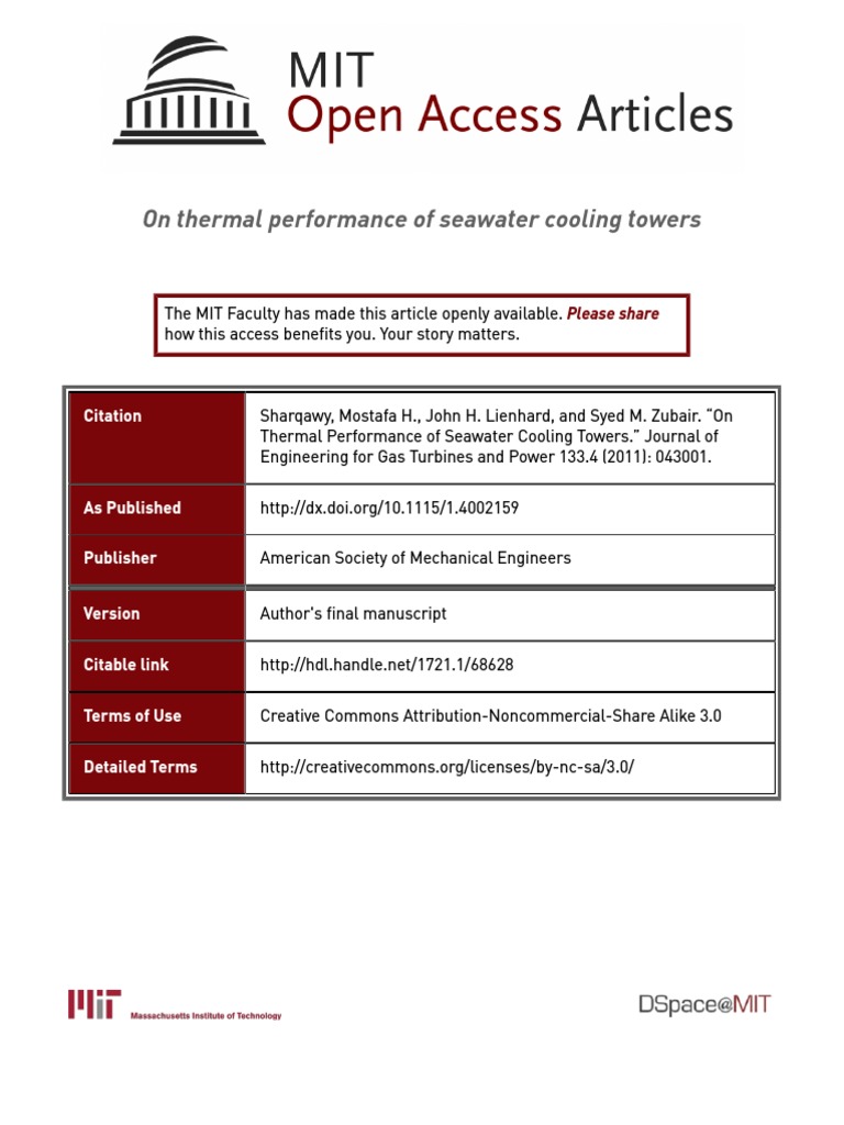 Thermal Performance of Seawater Cooling Towers | PDF | Salinity | Seawater