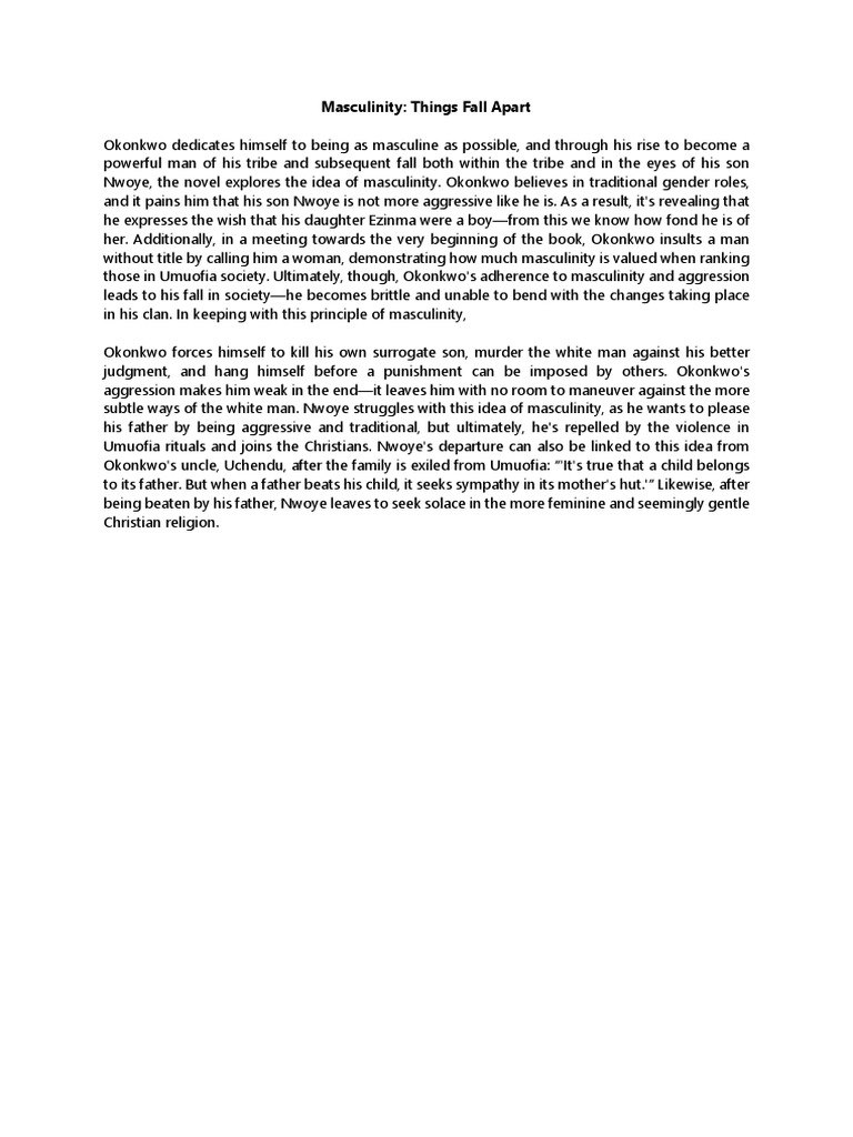 Masculinity Things Fall Apart PDF Masculinity