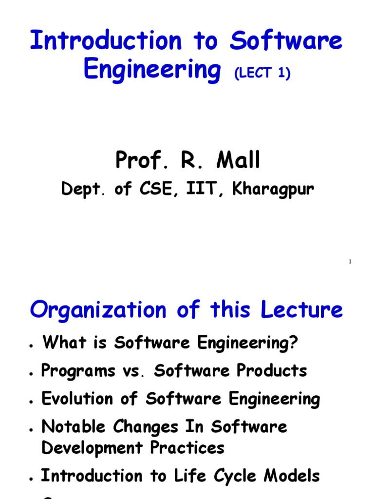 Introduction To Software Engineering: Prof. R. Mall | PDF | Software ...