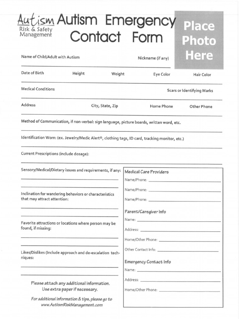Autism Emergency Contact Form