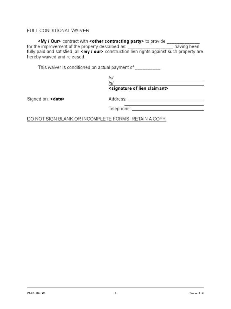 Full Conditional Waiver | PDF