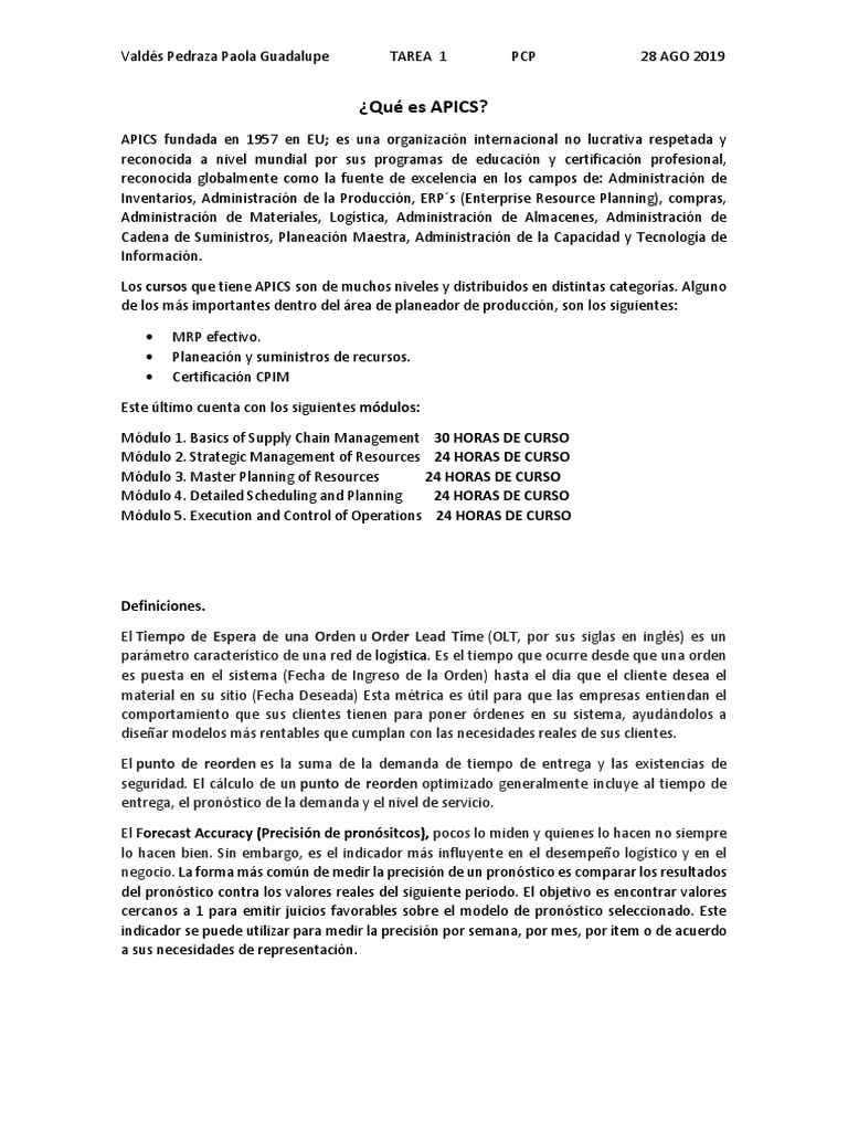 Introducción a APICS y su Certificación | PDF | Logística | Business