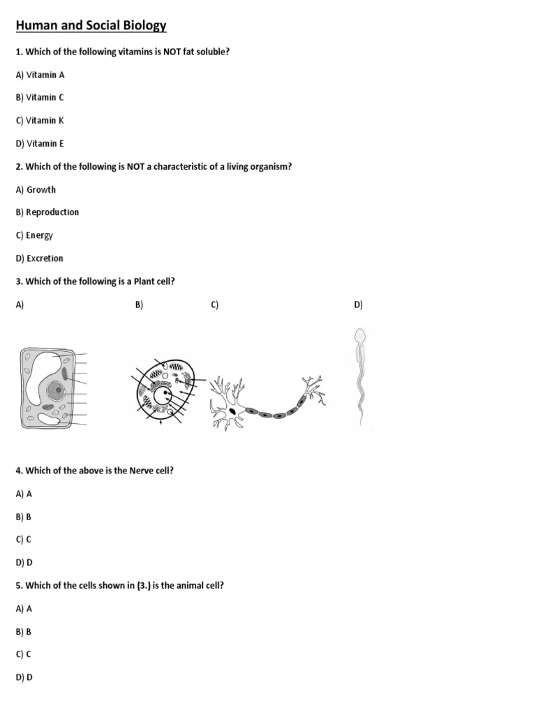 Human and Social Biology Quiz Questions | PDF | Cell (Biology) | Mitosis