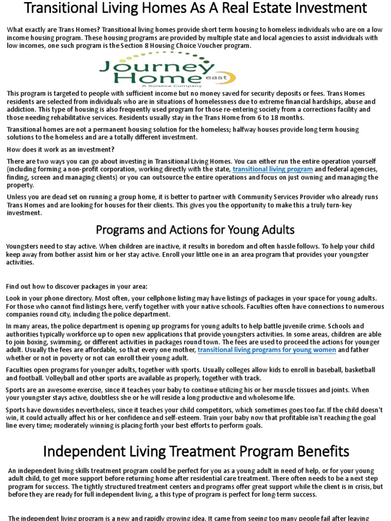 Transitional Living Program For Young Adults PDF In Astrology Psychotherapy