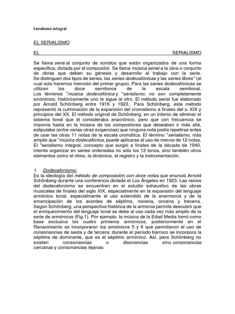 Introducción al Serialismo Integral | PDF | Modernismo (música) | Las ...