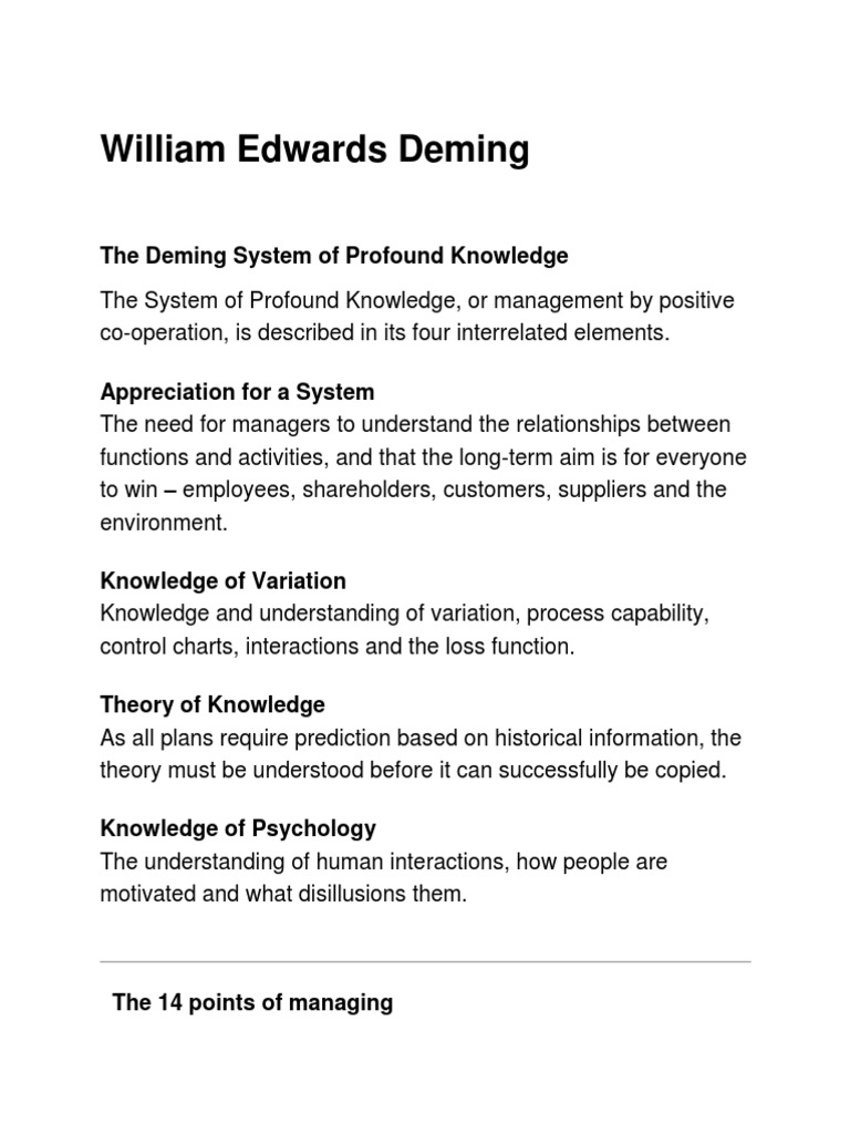 Deming's System of Profound Knowledge | PDF | System | Cognition