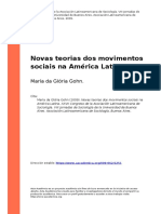 Maria Da Gloria Gohn (2009). Novas Teorias Dos Movimentos Sociais Na America Latina