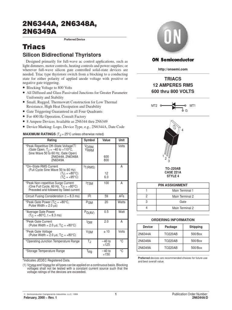 Triac Specifications for 2N6344A/2N6348A | PDF | Root Mean Square ...