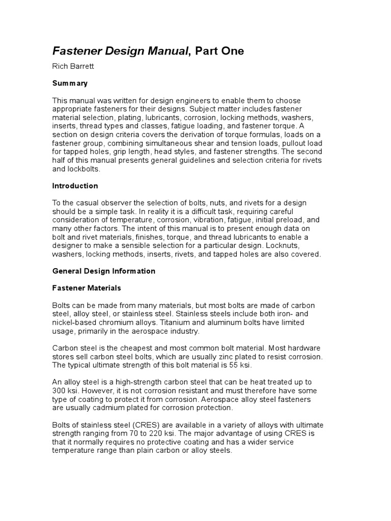 Fastener Design Manual PDF Nut (Hardware) Corrosion