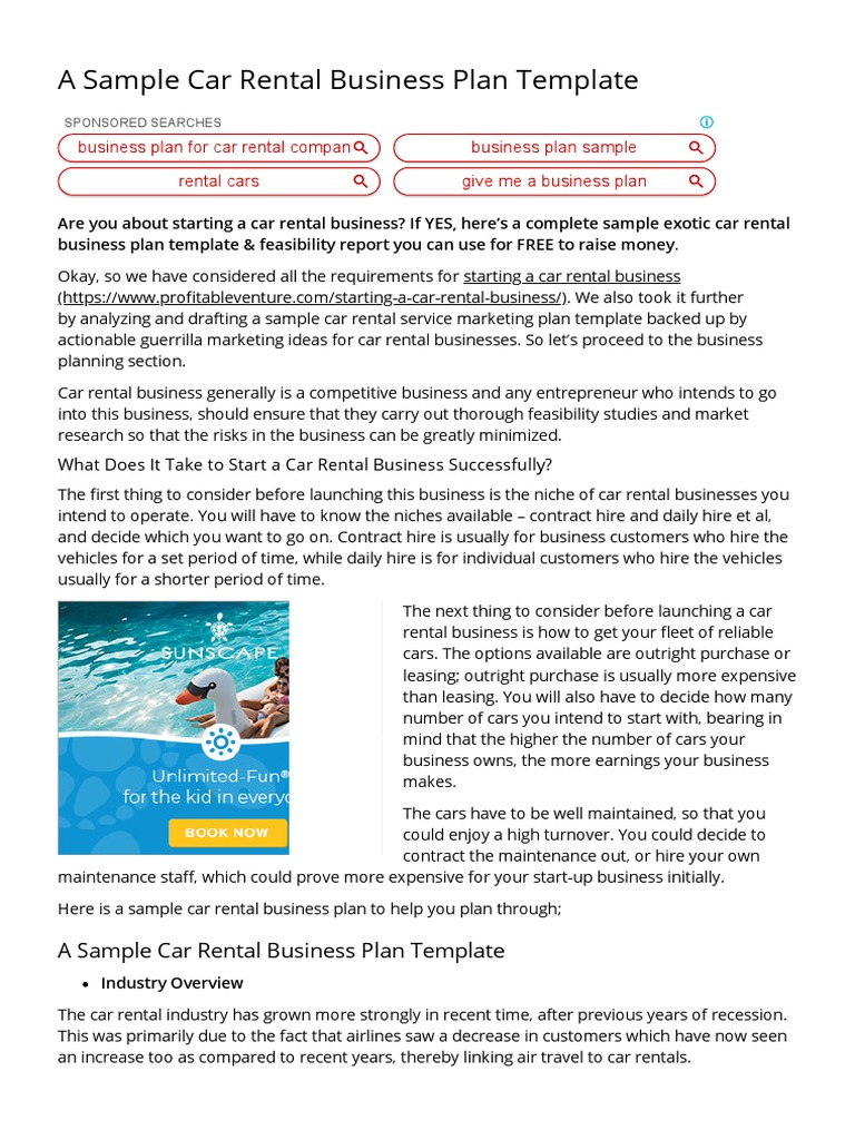 exotic car rental business plan template