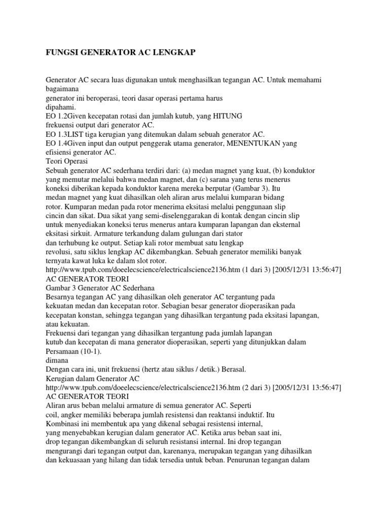 Fungsi dan Kerugian Generator AC | PDF | Sains & Matematika | Komputer