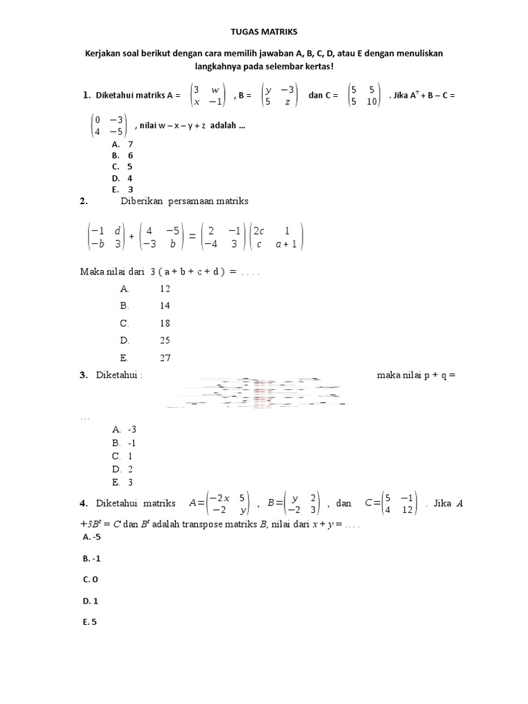 Soal Matriks dan Penyelesaiannya | PDF