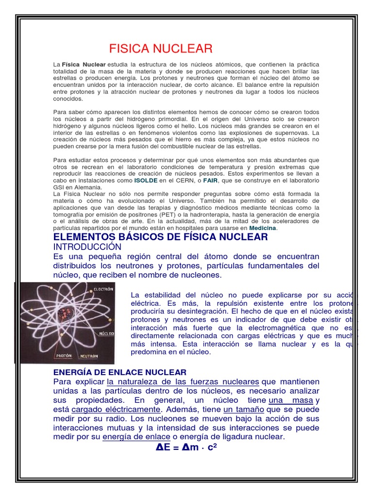 Fisica Nuclear Pdf Núcleo Atómico La Energía Nuclear