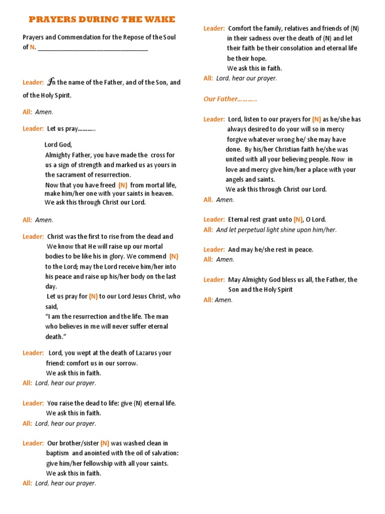 Prayers for the Wake Service | PDF | God The Father | Eternal Life ...