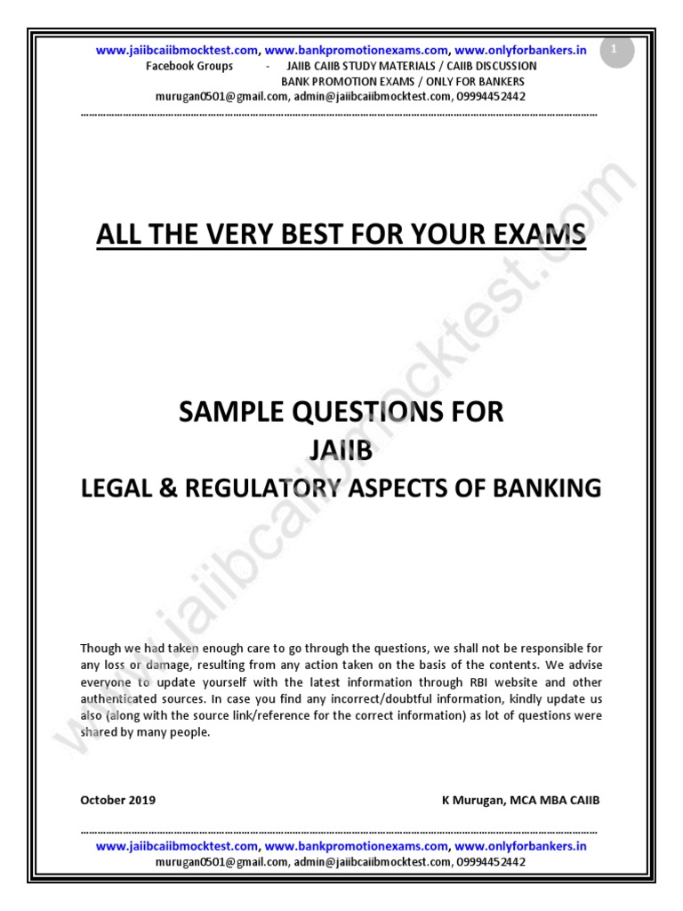 JAIIB Exam Overview and Sample Questions | PDF | Reserve Bank Of India ...