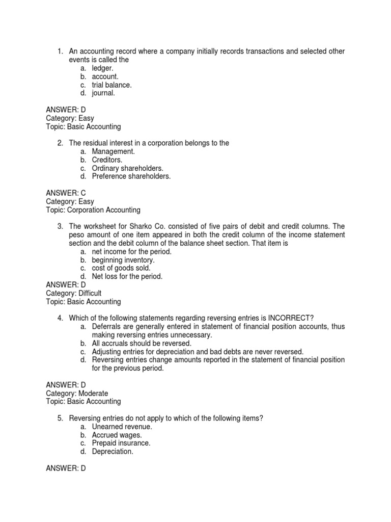Basic Accounting Quizbowl Questions Debits And Credits Balance Sheet