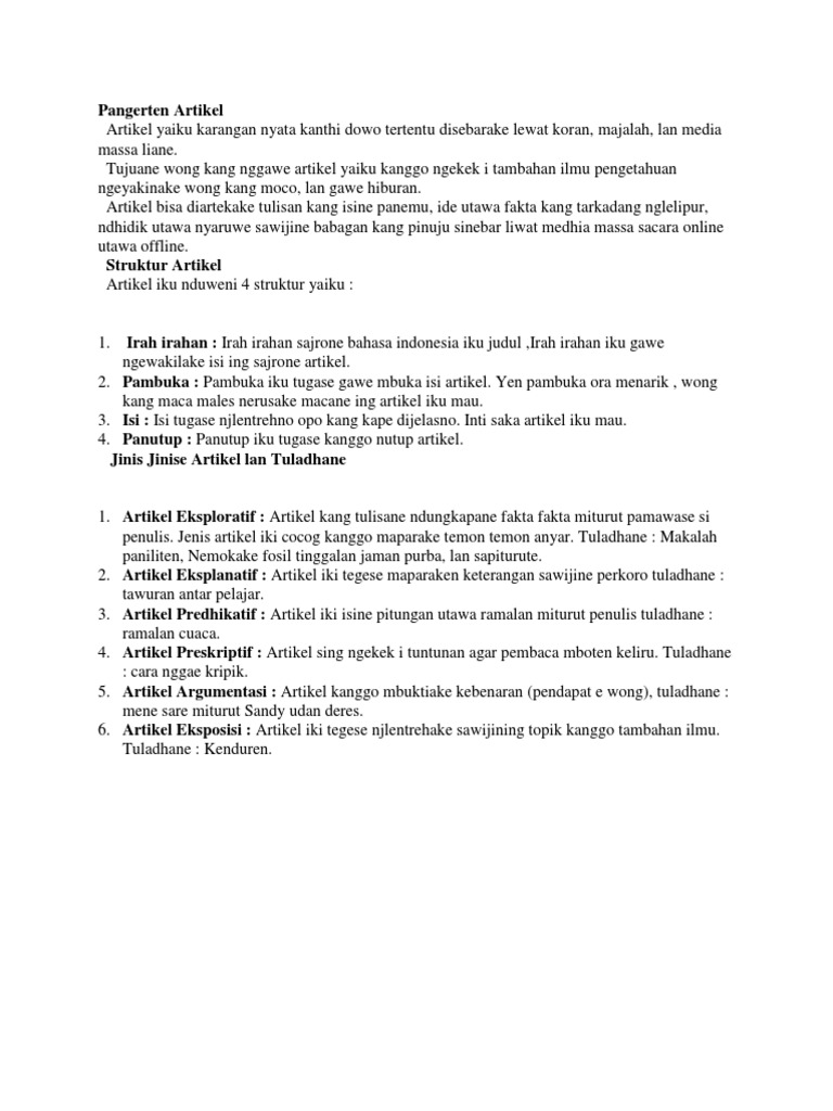 Pangerten Artikel Bahasa Jawa