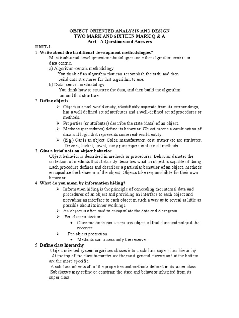 Object Oriented Analysis and Design Two Mark and Sixteen Mark Q & A ...