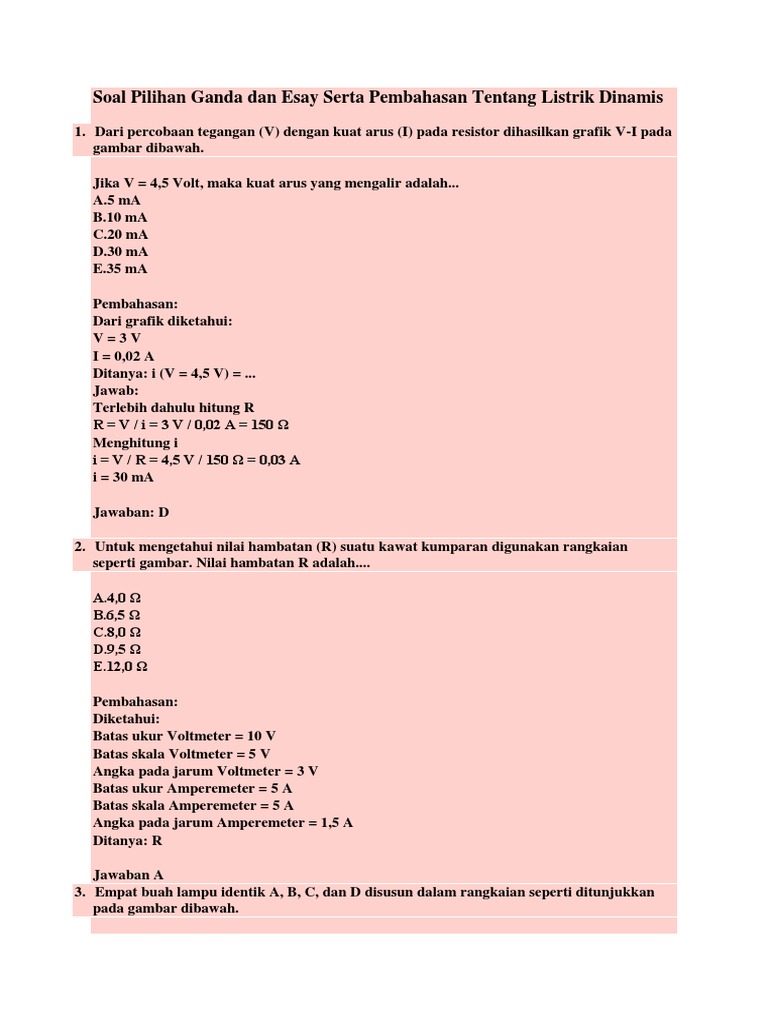 Soal Listrik Dinamis dan Pembahasan | PDF | Metode & Bahan Ajar | Sains ...