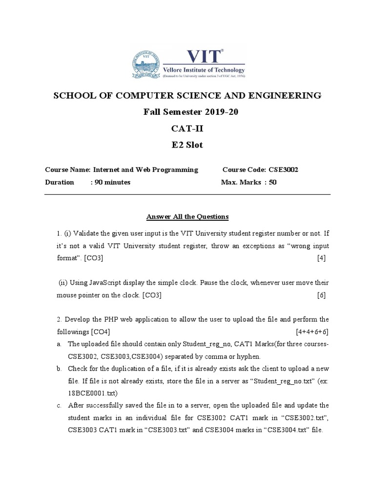 CSE3002 Web Programming CAT-II Paper | PDF | Php | World Wide Web