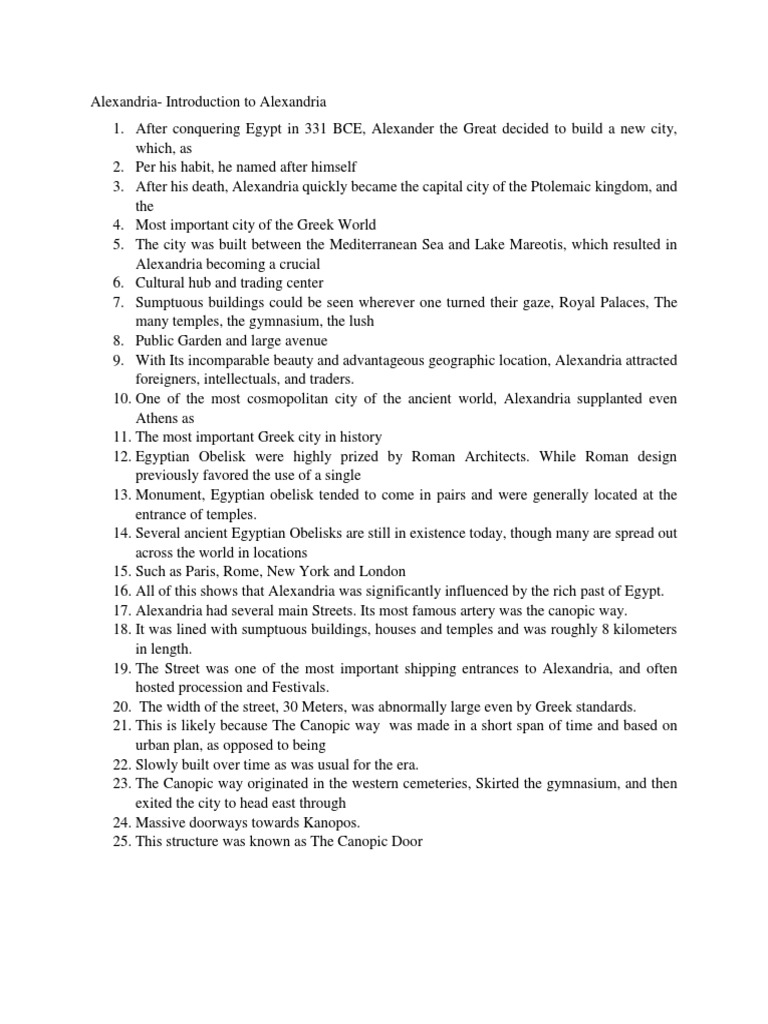 Introduction To Alexandria PDF Ptolemaic Kingdom Alexandria