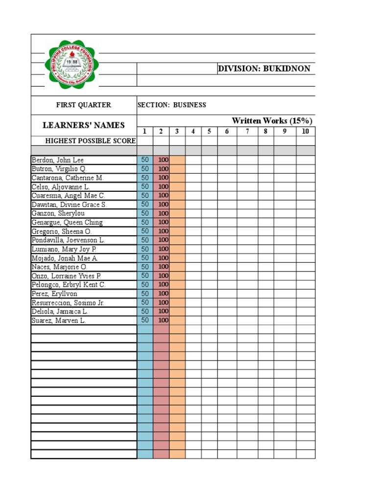 Bukidnon First Quarter Class Records | PDF